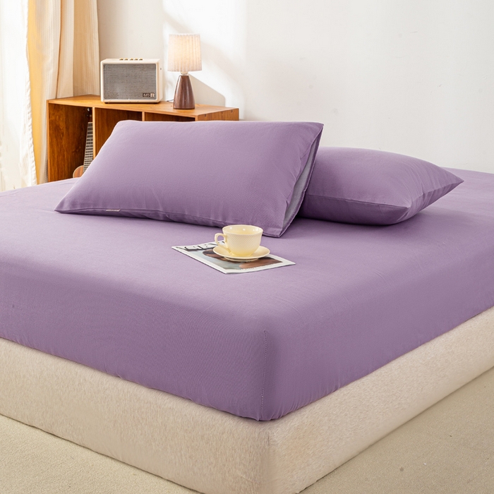 91家纺网 家纺一手货源 找家纺 米柳家纺 2025新款原棉老粗布印花床笠系列 香芋紫床笠款