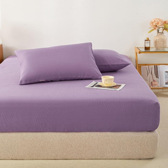 91家纺网 家纺一手货源 找家纺 米柳家纺 2025新款原棉老粗布印花床笠系列 香芋紫床笠款