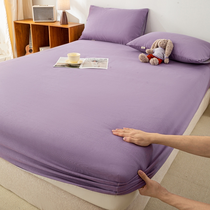 91家纺网 家纺一手货源 找家纺 米柳家纺 2025新款原棉老粗布印花床笠系列 香芋紫床笠款