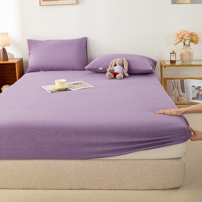 91家纺网 家纺一手货源 找家纺 米柳家纺 2025新款原棉老粗布印花床笠系列 香芋紫床笠款