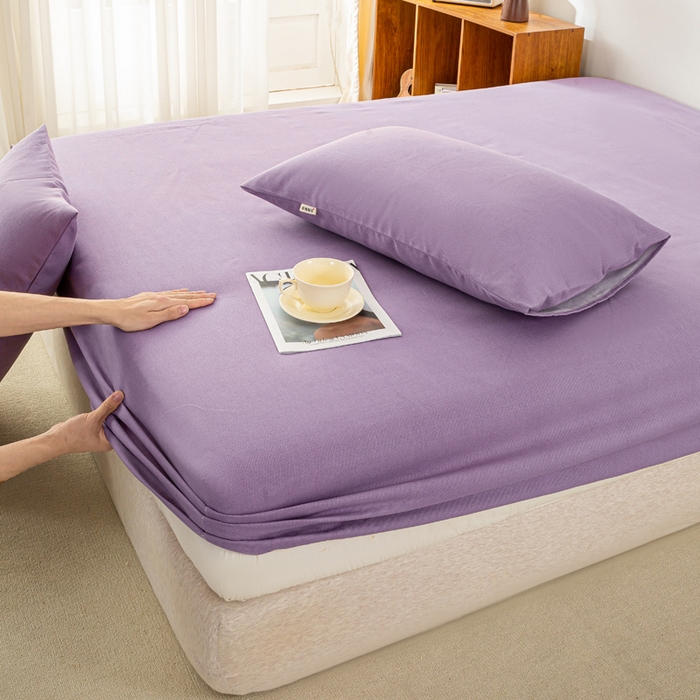 91家纺网 家纺一手货源 找家纺 米柳家纺 2025新款原棉老粗布印花床笠系列 香芋紫床笠款