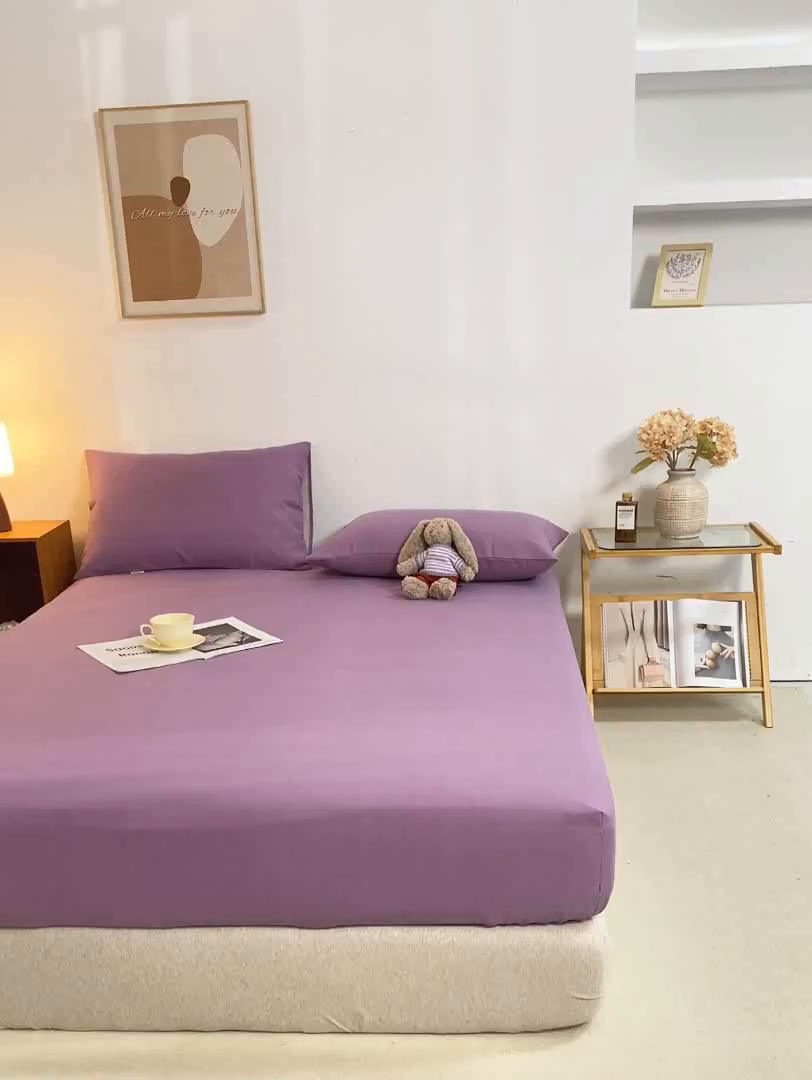 91家纺网 家纺一手货源 找家纺 米柳家纺 2025新款原棉老粗布印花床笠系列 香芋紫床笠款