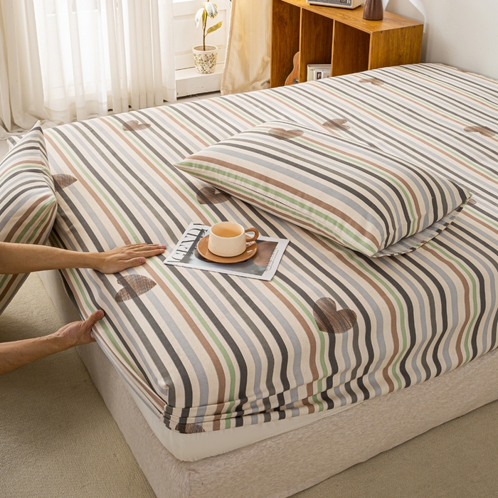 91家纺网 家纺一手货源 找家纺 米柳家纺 2025新款原棉老粗布印花床笠系列 心想乐园床笠款