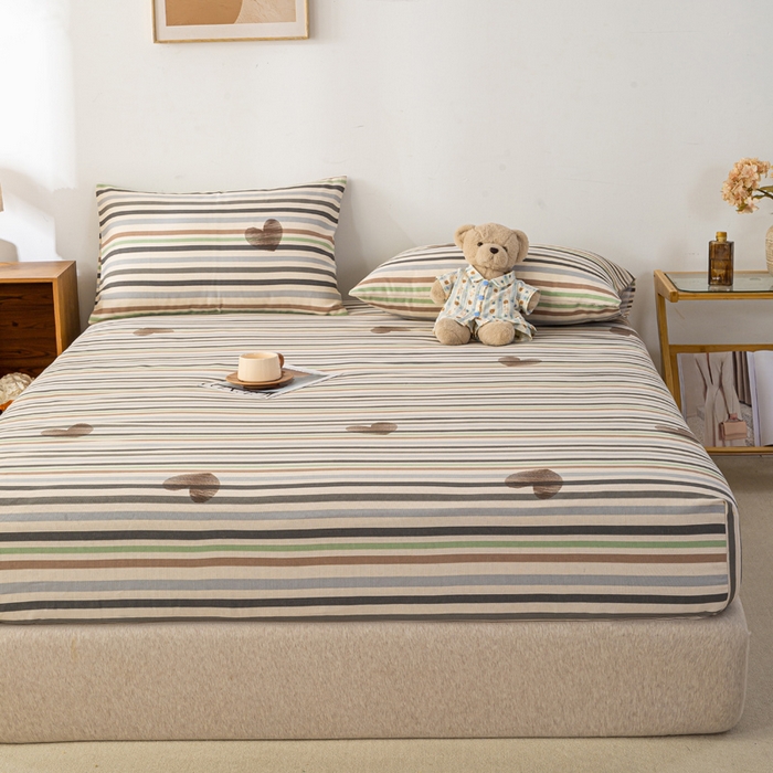 91家纺网 家纺一手货源 找家纺 米柳家纺 2025新款原棉老粗布印花床笠系列 心想乐园床笠款