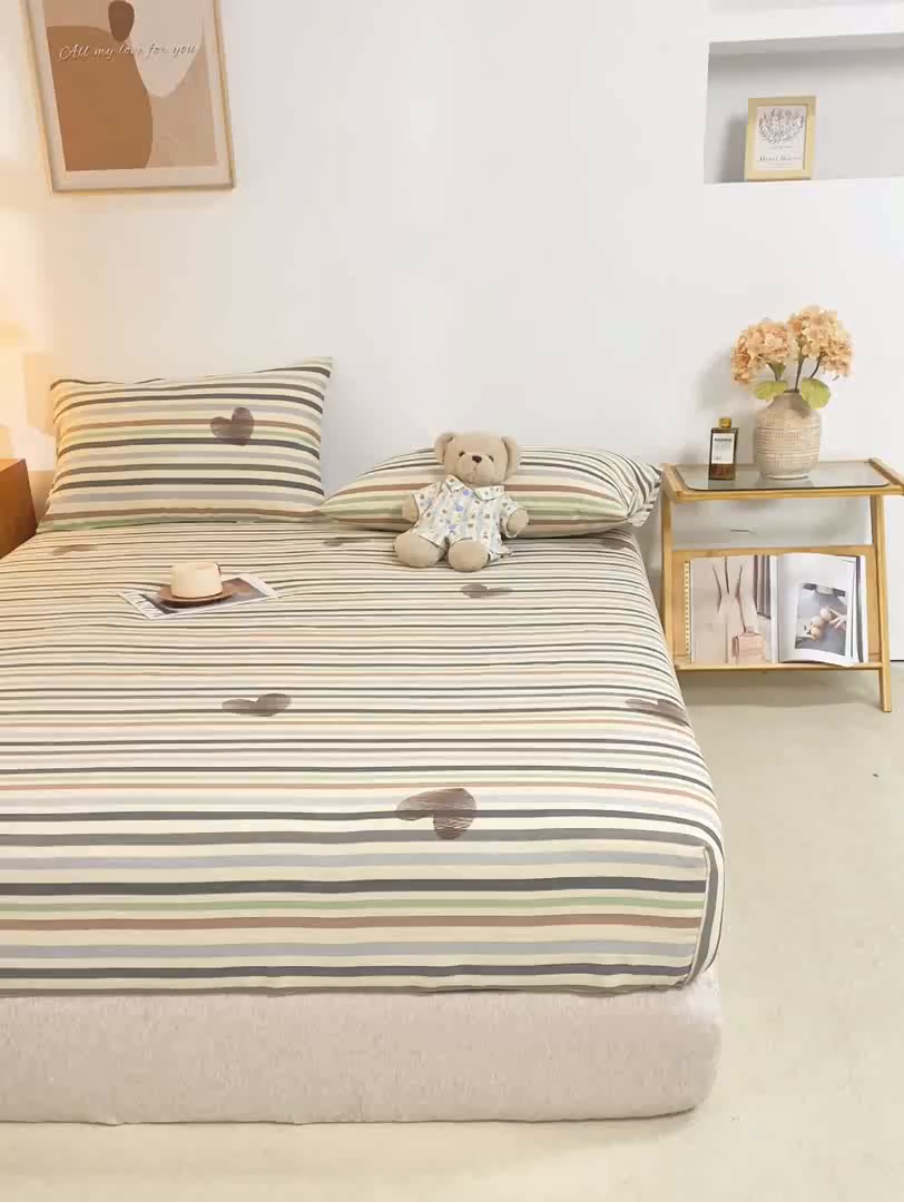 91家纺网 家纺一手货源 找家纺 米柳家纺 2025新款原棉老粗布印花床笠系列 心想乐园床笠款