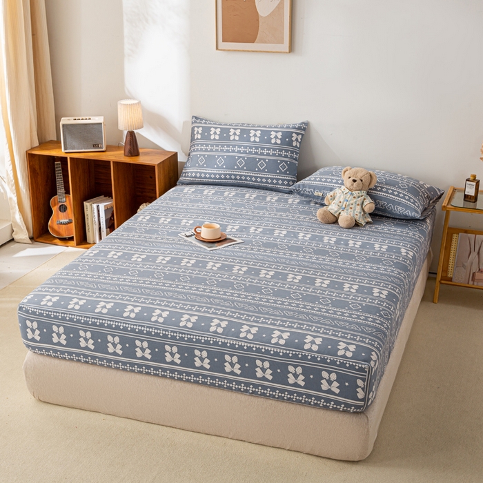 91家纺网 家纺一手货源 找家纺 米柳家纺 2025新款原棉老粗布印花床笠系列 休闲格调床笠款