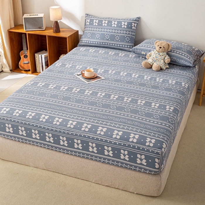 91家纺网 家纺一手货源 找家纺 米柳家纺 2025新款原棉老粗布印花床笠系列 休闲格调床笠款