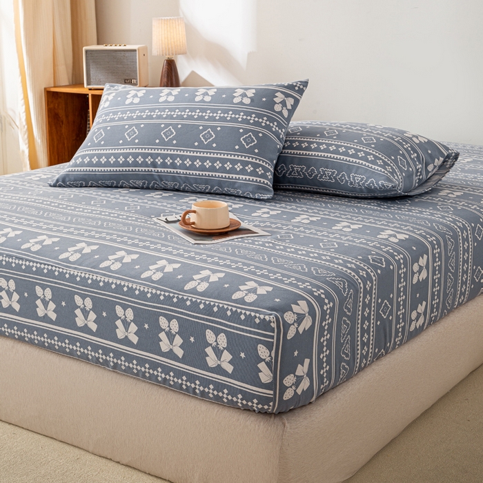 91家纺网 家纺一手货源 找家纺 米柳家纺 2025新款原棉老粗布印花床笠系列 休闲格调床笠款