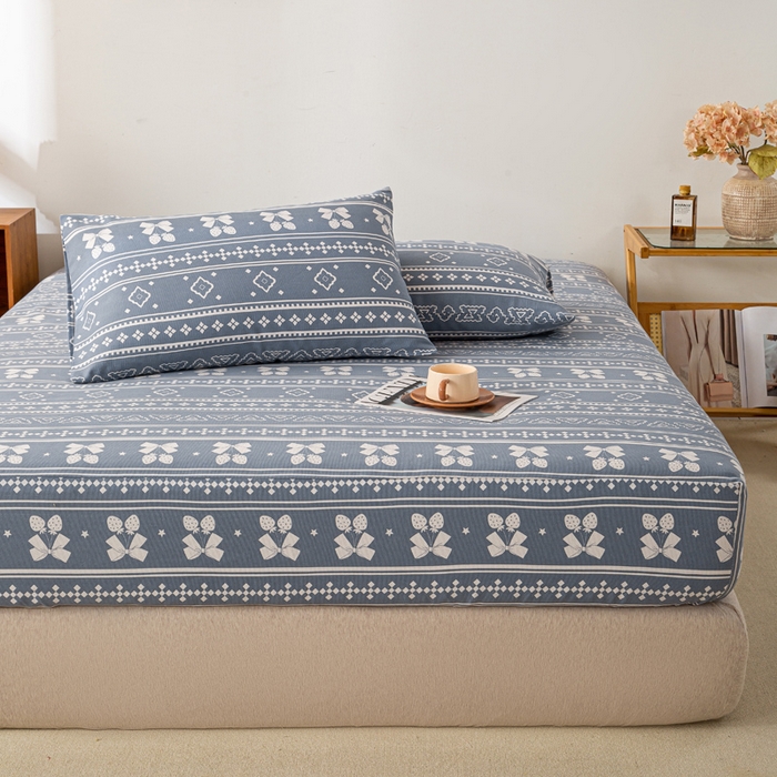 91家纺网 家纺一手货源 找家纺 米柳家纺 2025新款原棉老粗布印花床笠系列 休闲格调床笠款