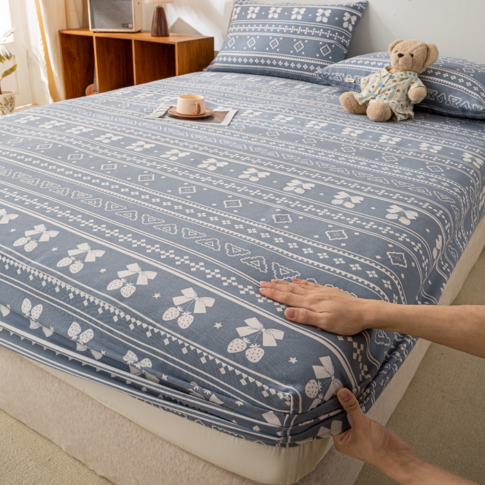 91家纺网 家纺一手货源 找家纺 米柳家纺 2025新款原棉老粗布印花床笠系列 休闲格调床笠款