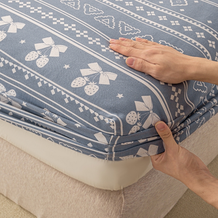 91家纺网 家纺一手货源 找家纺 米柳家纺 2025新款原棉老粗布印花床笠系列 休闲格调床笠款