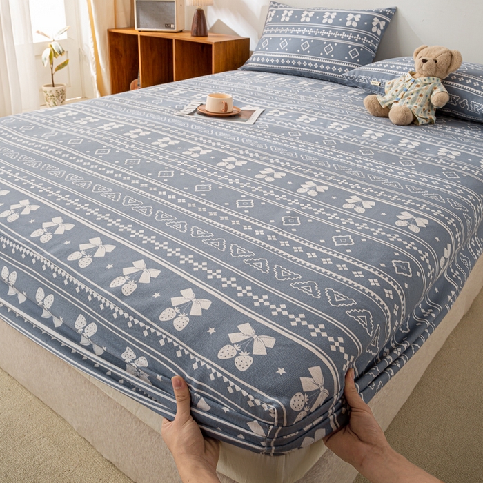 91家纺网 家纺一手货源 找家纺 米柳家纺 2025新款原棉老粗布印花床笠系列 休闲格调床笠款