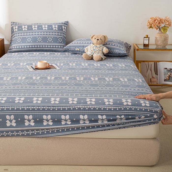 91家纺网 家纺一手货源 找家纺 米柳家纺 2025新款原棉老粗布印花床笠系列 休闲格调床笠款