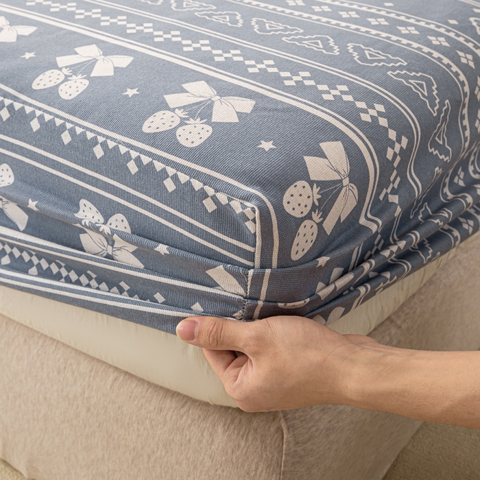 91家纺网 家纺一手货源 找家纺 米柳家纺 2025新款原棉老粗布印花床笠系列 休闲格调床笠款