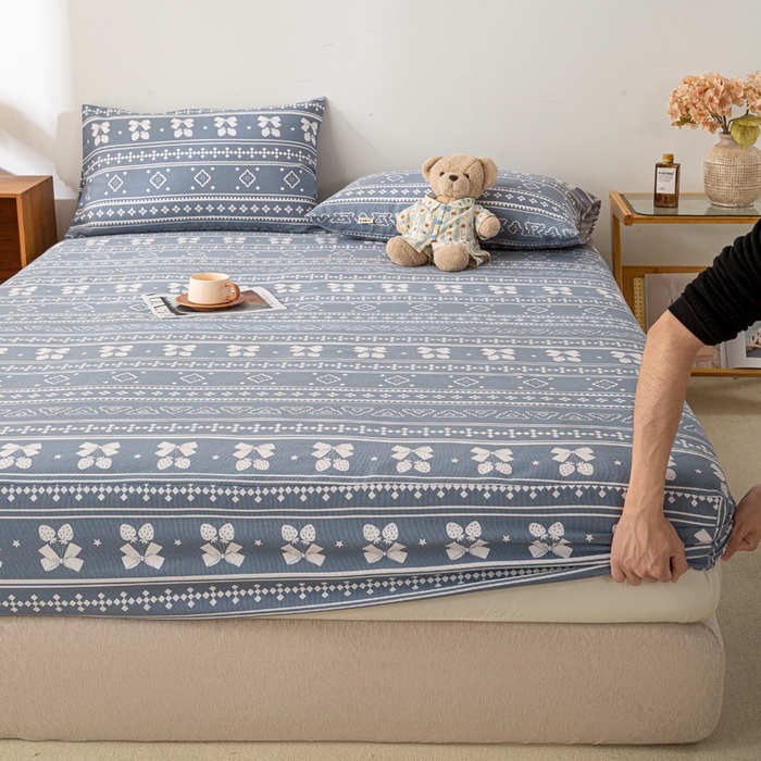 91家纺网 家纺一手货源 找家纺 米柳家纺 2025新款原棉老粗布印花床笠系列 休闲格调床笠款