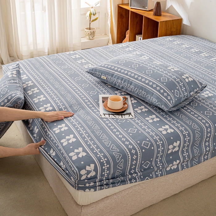 91家纺网 家纺一手货源 找家纺 米柳家纺 2025新款原棉老粗布印花床笠系列 休闲格调床笠款