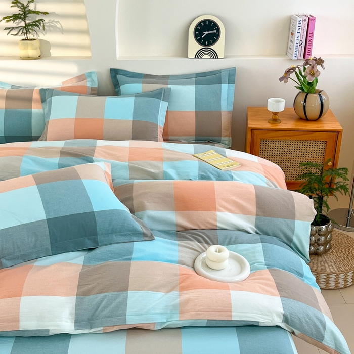 91家纺网 家纺一手货源 找家纺 金窝窝家纺 2025新款纯棉水洗棉四件套 大发格绿