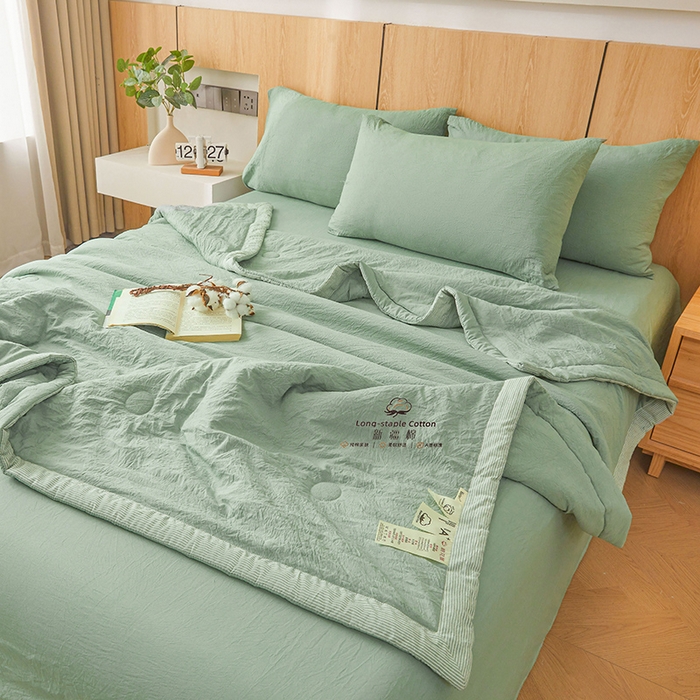 91家纺网 家纺一手货源 找家纺 创优家纺 2025新款无印风格子新疆棉夏被空调被纯棉花被夏被子薄被芯水洗棉包检测 新疆棉-松绿