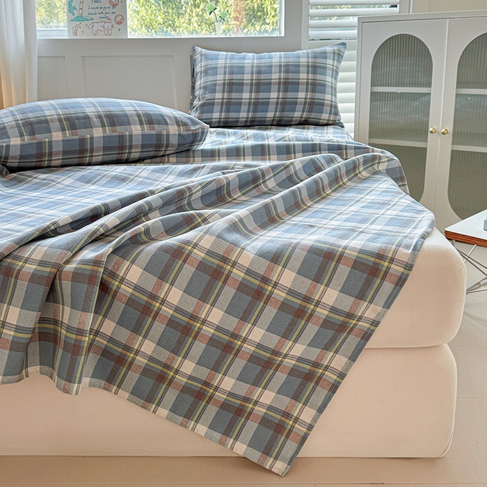 91家纺网 家纺一手货源 找家纺 晓时候 2025原棉老粗布床单凉席三件套软凉席子单床单 简兮蓝