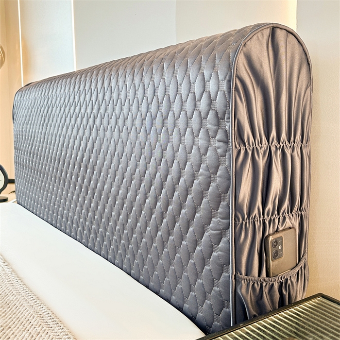 91家纺网 家纺一手货源 找家纺 情恒家纺 2025夏季款亮光布加厚双面用床头罩 淡雅灰