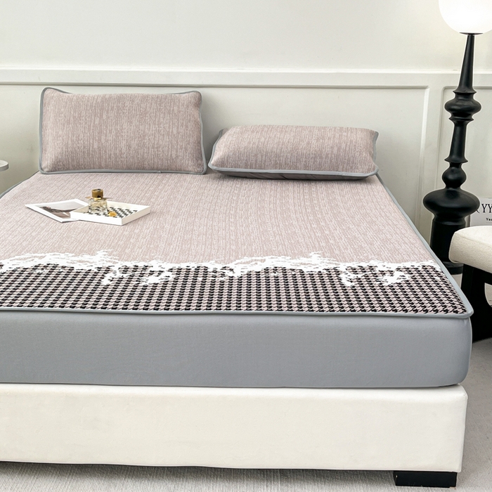 91家纺网 家纺一手货源 找家纺 子曰 2025新款高定版A类PE聚乙烯凉感凉席提花凉席床笠 千鸟格-紫