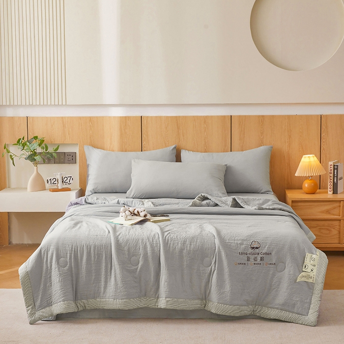 91家纺网 家纺一手货源 找家纺 创优家纺 2025新款无印风格子新疆棉夏被空调被纯棉花被夏被子薄被芯水洗棉包检测 新疆棉-浅灰