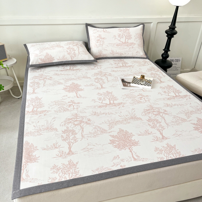 91家纺网 家纺一手货源 找家纺 子曰 2025新款高定版A类PE聚乙烯凉感凉席提花凉席 秘境-粉