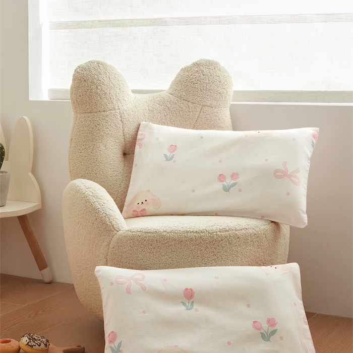 91家纺网 家纺一手货源 找家纺 艾佳宝贝 2025新款A类全棉纯棉儿童单枕套多尺寸可拆式枕头 小香兔