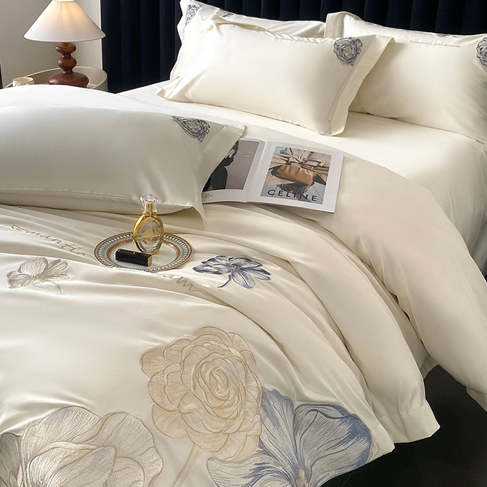 91家纺网 家纺一手货源 找家纺 优悦生活馆 2025新款全棉长绒棉四件套-梦想花园 梦想花园-云朵白