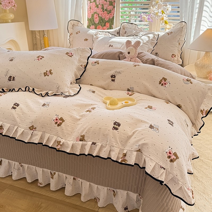 91家纺网 家纺一手货源 找家纺 韩约家纺 2025新款1皱皱纱时尚花边款四件套 罗纳星河