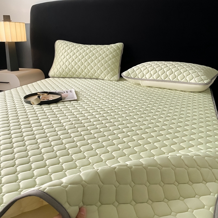 91家纺网 家纺一手货源 找家纺 欧邦 2025新款加厚纯色凉席四件套--凉席三件套 方格-果绿