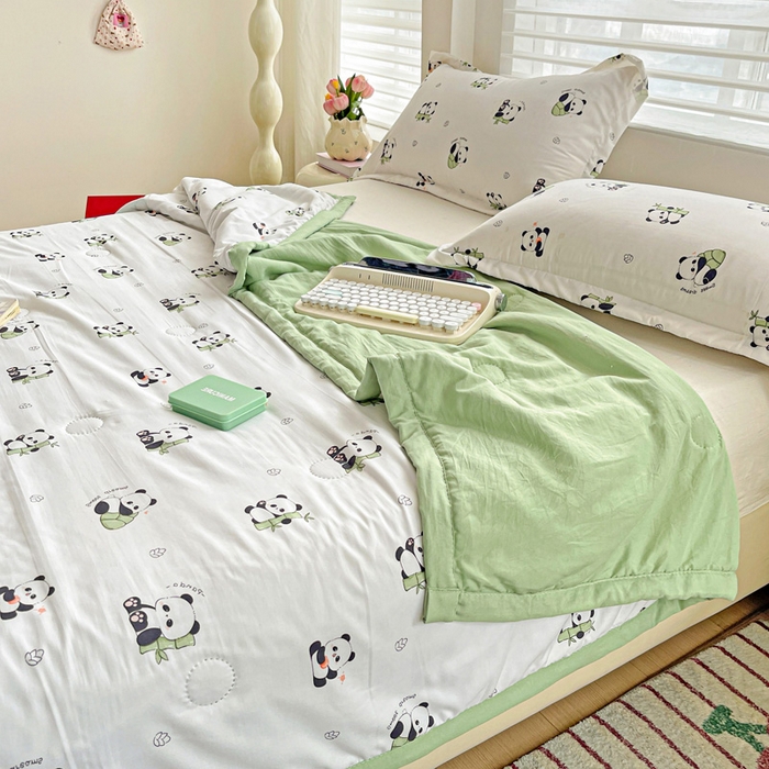 91家纺网 家纺一手货源 找家纺 富艺隆 2025新款水洗棉印花夏被 小熊猫