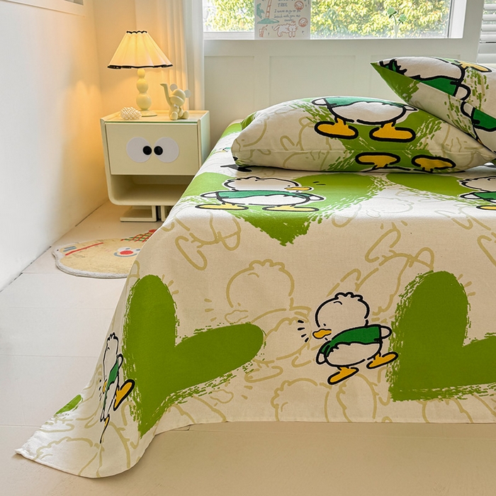 91家纺网 家纺一手货源 找家纺 晓时候 2025原棉老粗布床单凉席三件套软凉席子单床单 快乐鸭