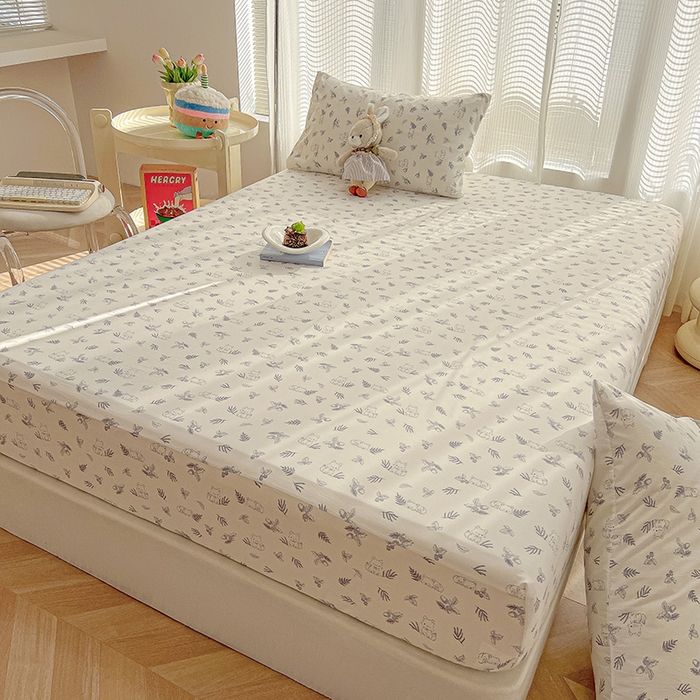 91家纺网 家纺一手货源 找家纺 眠帛家居 2025新款A类水洗皱皱纱印花床笠 可爱小狸