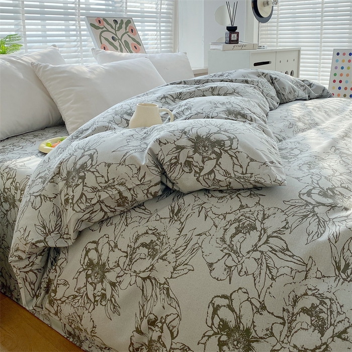 91家纺网 家纺一手货源 找家纺 凯磊2025新款老粗布印花单品被套被套单件 灰调花影