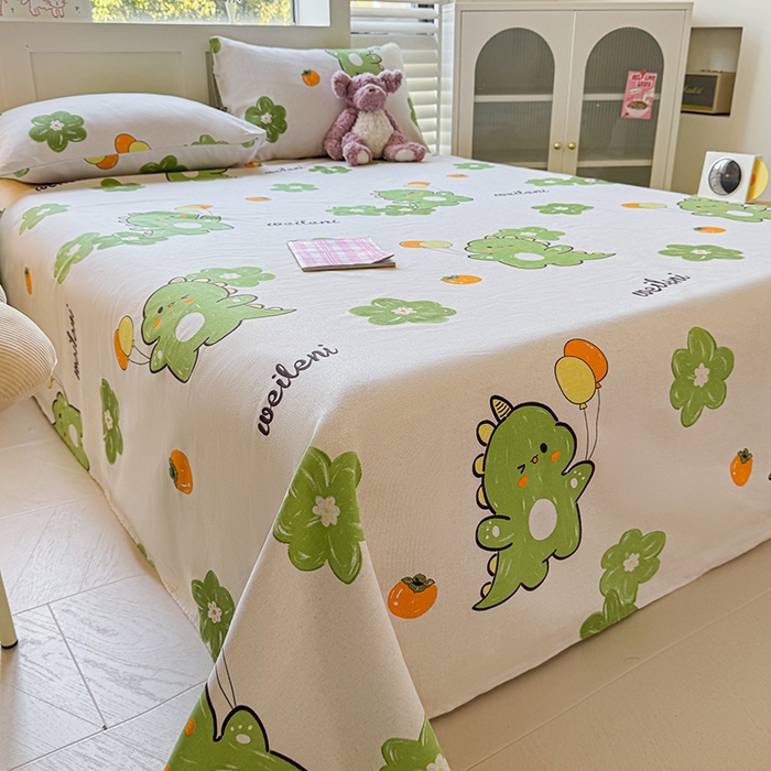 91家纺网 家纺一手货源 找家纺 晓时候 2025原棉老粗布床单凉席三件套软凉席子单床单 恐龙乐园