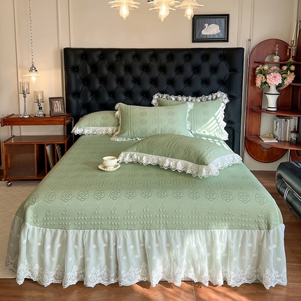 91家纺网 家纺一手货源 找家纺 （总）网红馆（ck家纺） 2025新款A类凉感花边豆豆席凉席床盖三件套--瑞莎