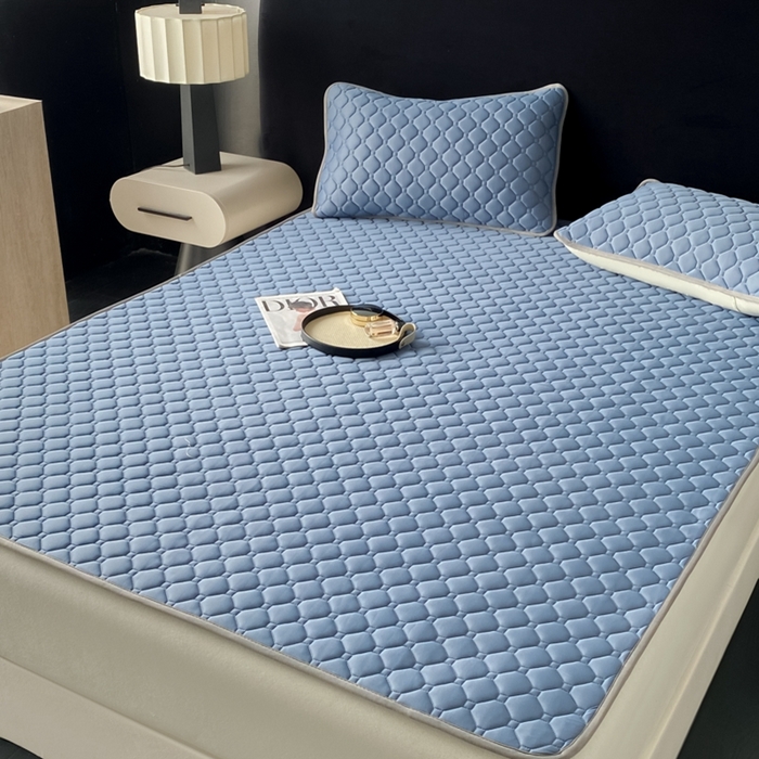 91家纺网 家纺一手货源 找家纺 欧邦 2025新款加厚纯色凉席四件套--凉席三件套 方格-宝蓝