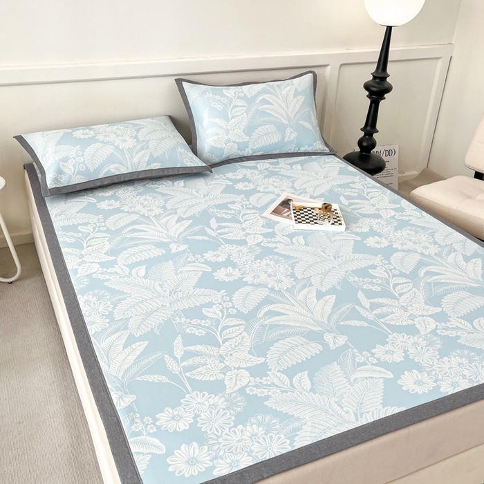 91家纺网 家纺一手货源 找家纺 子曰 2025新款高定版A类PE聚乙烯凉感凉席提花凉席 叶之恋-蓝