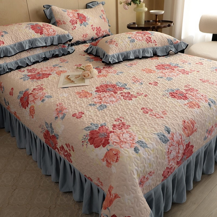 91家纺网 家纺一手货源 找家纺 金盛皇朝家纺 2025新款田园风水洗棉床盖四件套系列 绮梦风雅