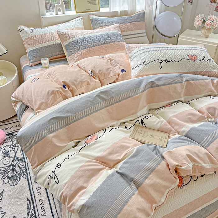 91家纺网 家纺一手货源 找家纺 羽爱家纺 2025新款A类双面全棉印花床盖套件 心悦