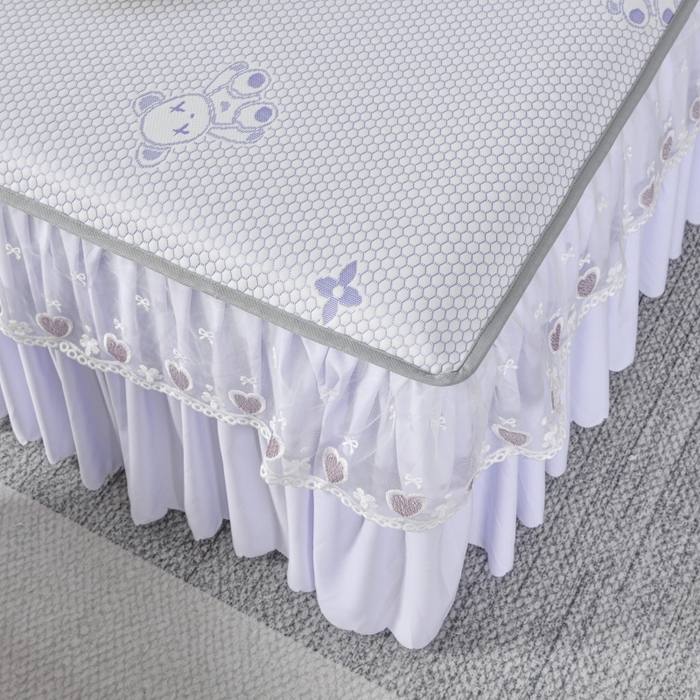 91家纺网 家纺一手货源 找家纺 品乐家纺  2025新款床裙款提花冰豆豆套件凉席席子 浅紫