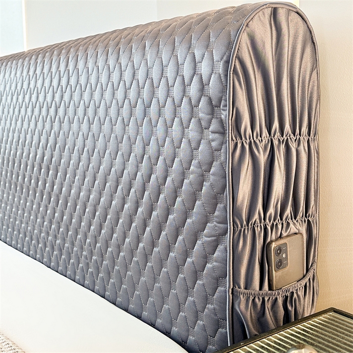 91家纺网 家纺一手货源 找家纺 情恒家纺 2025夏季款亮光布加厚双面用床头罩 淡雅灰