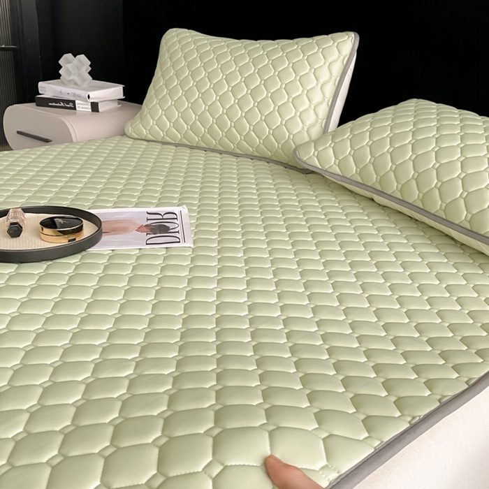 91家纺网 家纺一手货源 找家纺 欧邦 2025新款加厚纯色凉席四件套--凉席三件套 方格-果绿