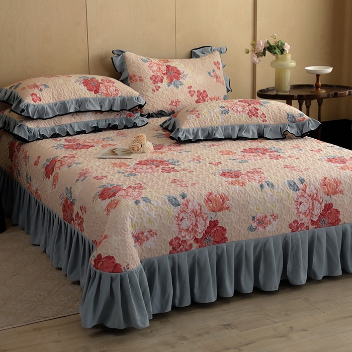 91家纺网 家纺一手货源 找家纺 金盛皇朝家纺 2025新款田园风水洗棉床盖四件套系列 绮梦风雅