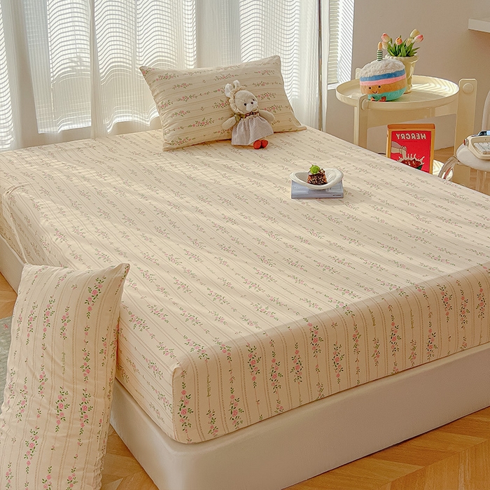 91家纺网 家纺一手货源 找家纺 眠帛家居 2025新款A类水洗皱皱纱印花床笠 花蔓