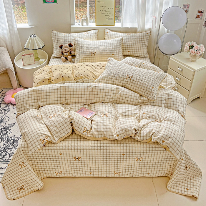 91家纺网 家纺一手货源 找家纺 羽爱家纺 2025新款A类双面全棉印花床盖套件 极简主义