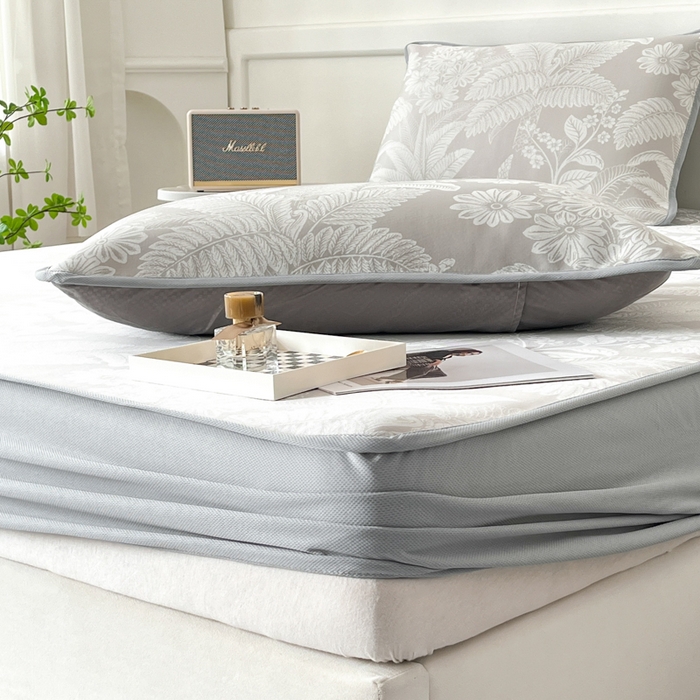 91家纺网 家纺一手货源 找家纺 子曰 2025新款高定版A类PE聚乙烯凉感凉席提花凉席床笠 叶之恋-咖