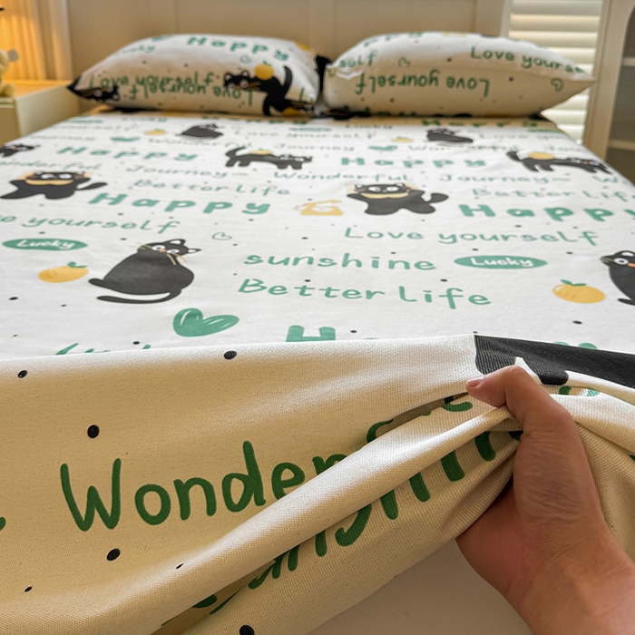 91家纺网 家纺一手货源 找家纺 晓时候 2025原棉老粗布床单凉席三件套软凉席子单床单 幸运黑喵