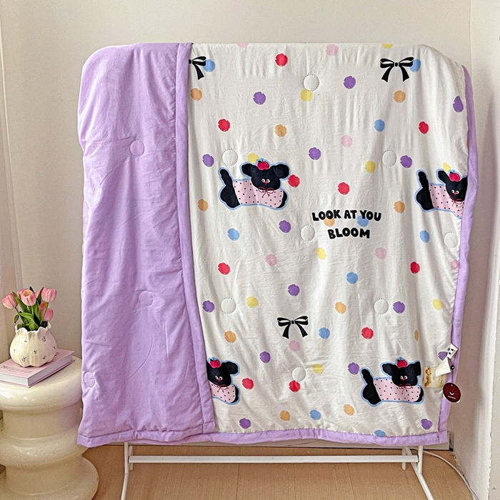 91家纺网 家纺一手货源 找家纺 富艺隆 2025新款水洗棉印花夏被 波点小狗